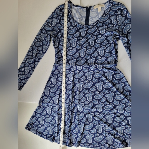 Michael Kors Blue Paisley Long Sleeve Flare Career Wear Office Dress - Picture 3 of 10
